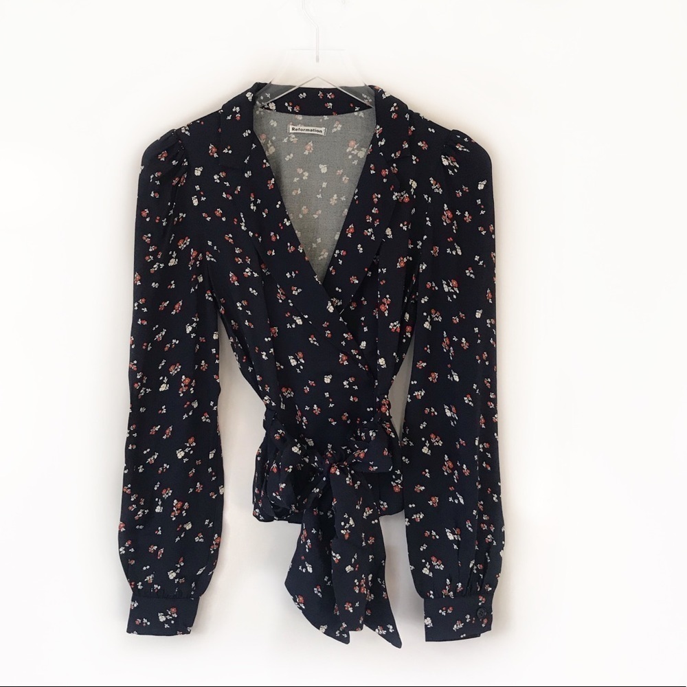 Reformation Claudette tie front floral blouse top - Picture 4 of 10